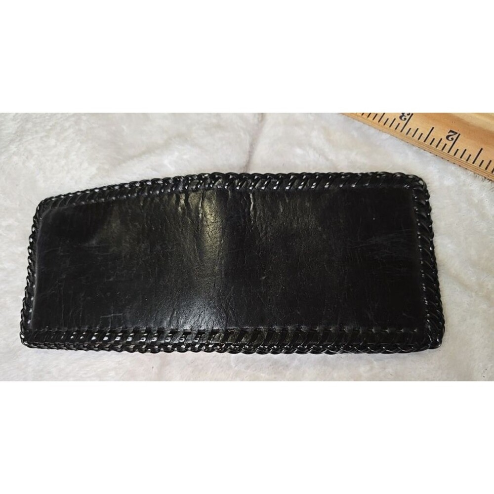BLACK Bi-Fold Leather Wallet Whipstitch Black Genuine Leather Hand Tooled USA
